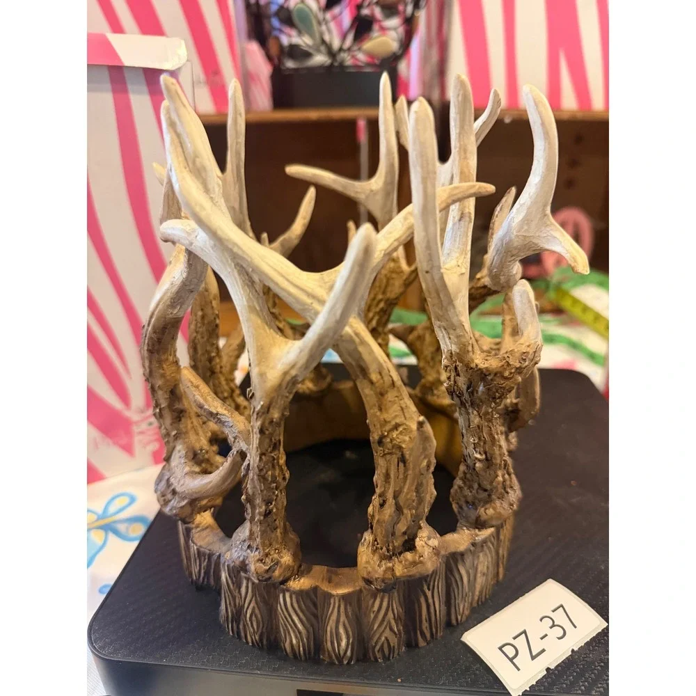 Pink Zebra Retired Rustic Faux Antler Candle Holder Centerpiece Brown